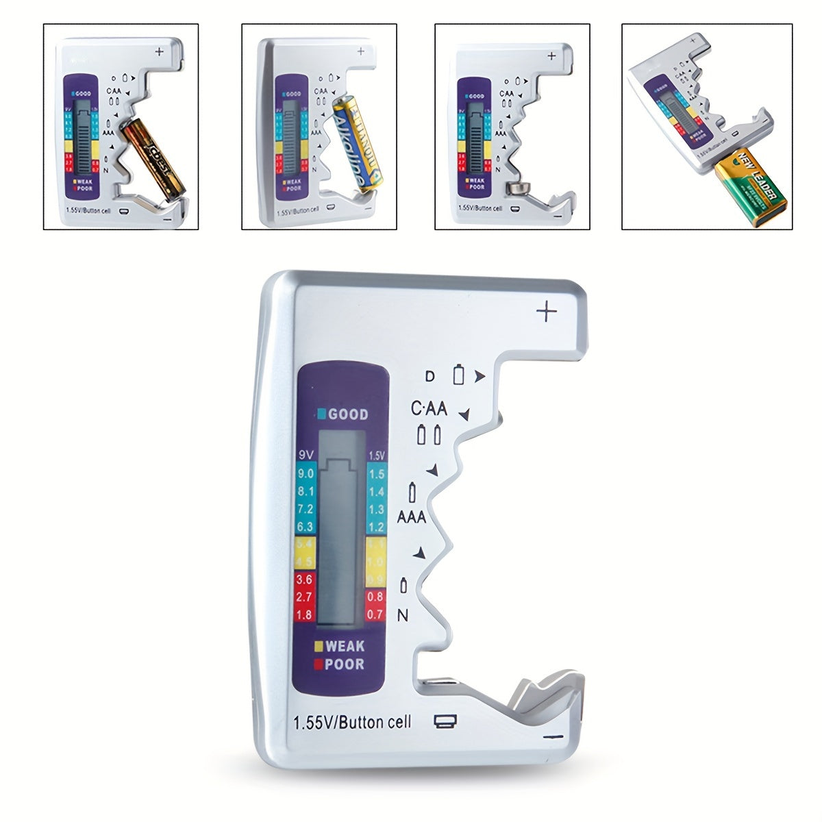 Digital battery tester for various battery types with LCD display for quick and easy checking.