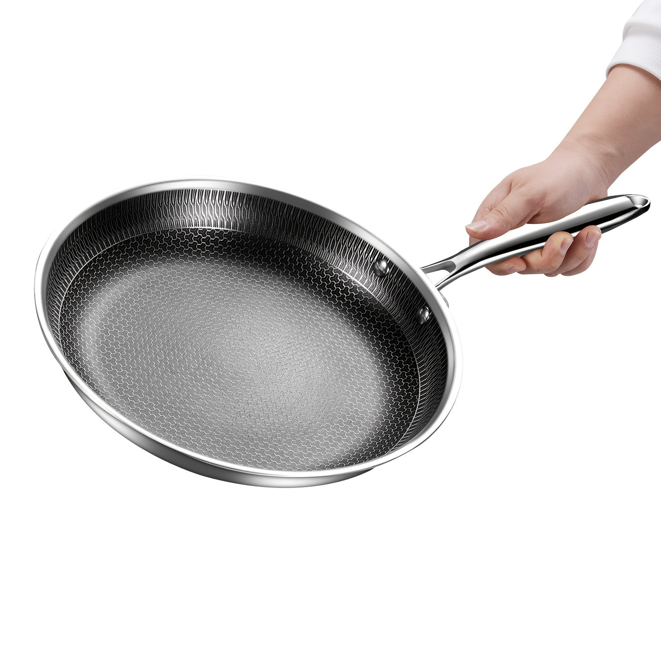 Stainless Steel Non-Stick Frying Pan - Available in Multiple Sizes (19.81cm, 23.88cm, 27.94cm) - Hand wash recommended - Suitable for Smooth Surface Induction Cooktops - Durable Kitchen Cookware for Gas, Eggs, Pancakes, and Steaks.