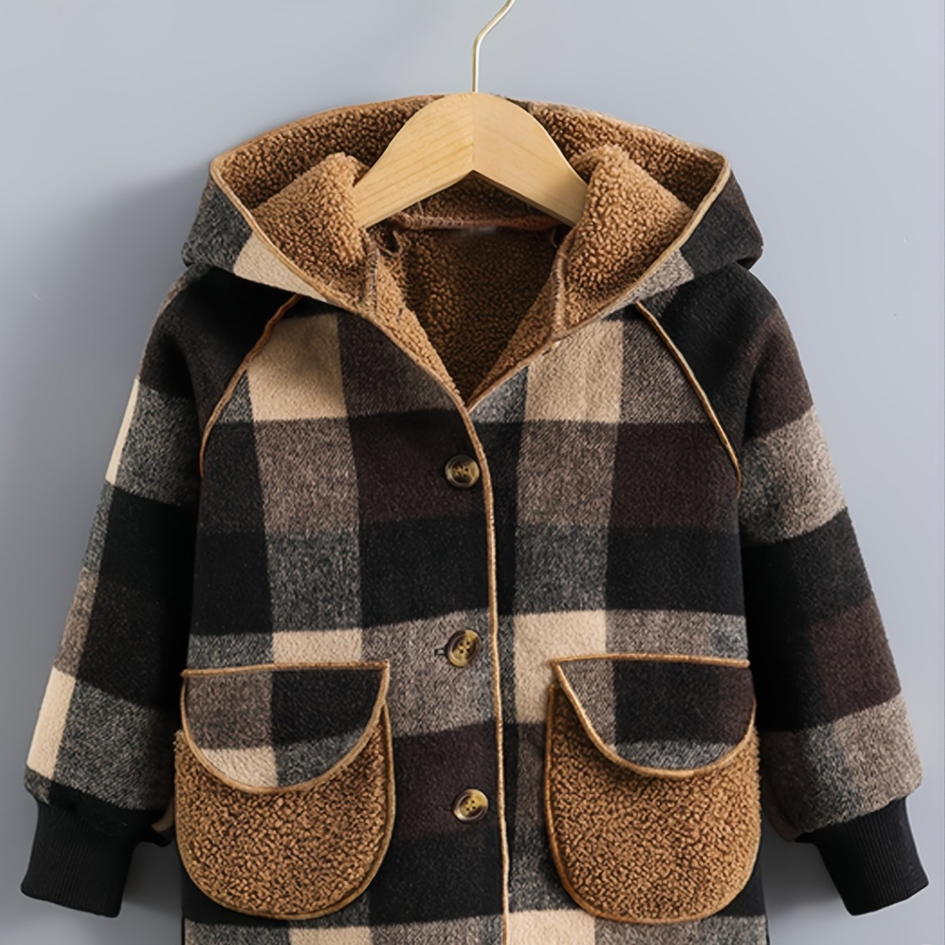 Boys' Plaid Jacket with Hood for Winter