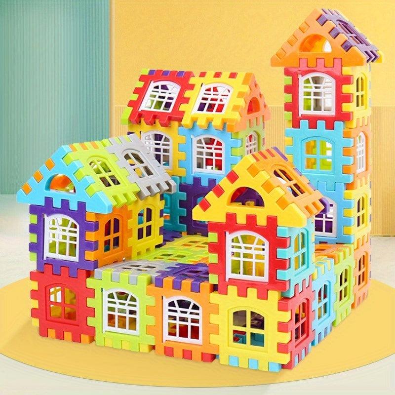 140-piece Educational DIY Construction Toy Set with Creative Cube Blocks, Windows & Walls, Large Size, Interlocking ABS Material, Ideal Birthday Gift for Ages 3-6.