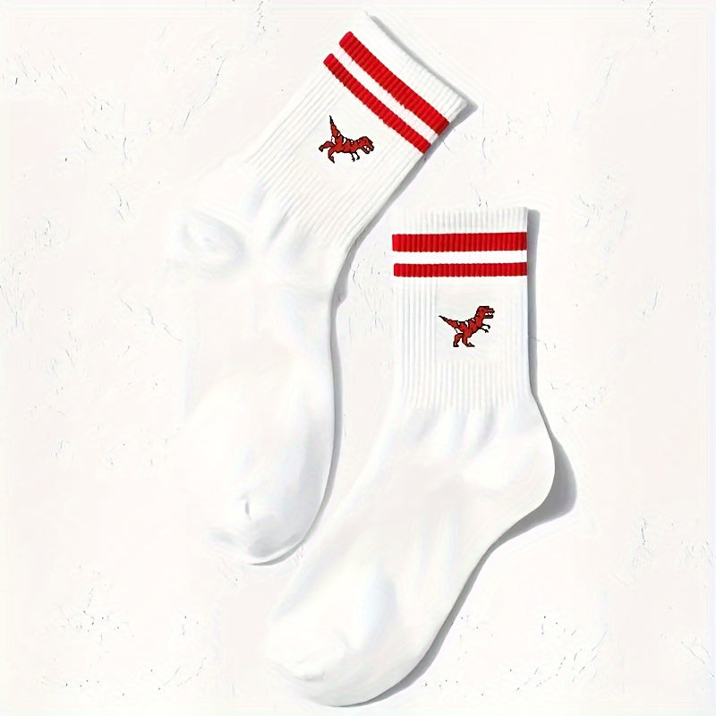 1 Pair Dinosaur & Striped Print Sports Socks for Women