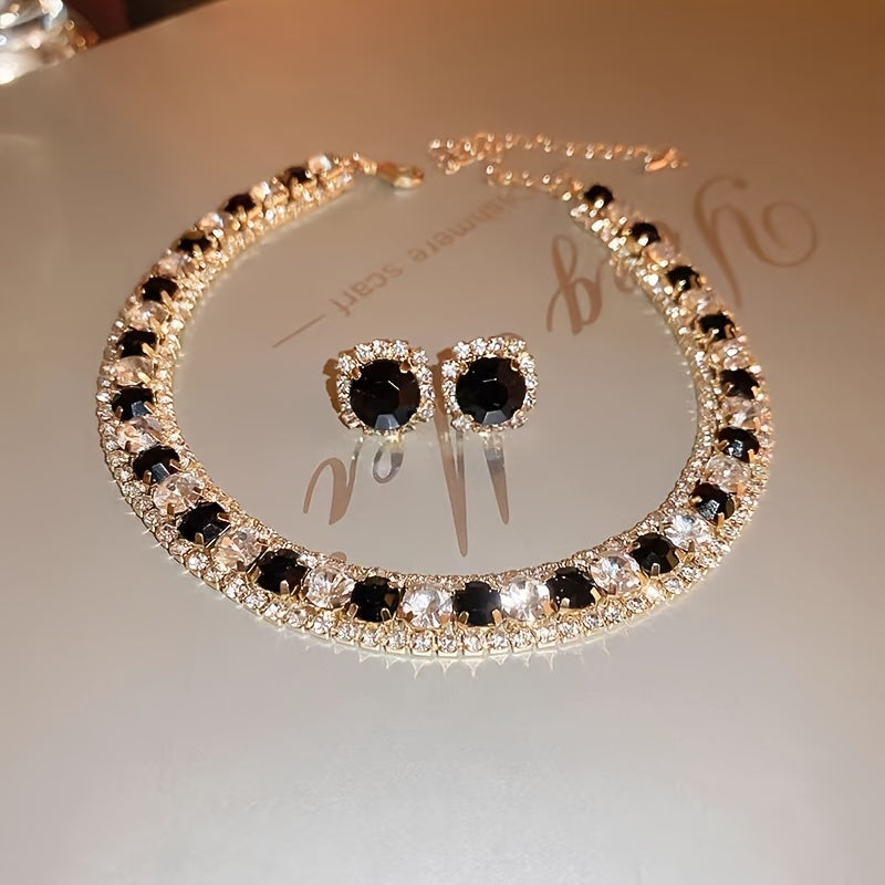 Indulge in luxury with our exquisite Rhinestone Necklace and Earrings Set, featuring vintage-inspired design. Crafted with 925 Sterling Silver Ear Needle and Iron Base, this elegant jewelry set is perfect for daily wear or special occasions. Surprise her