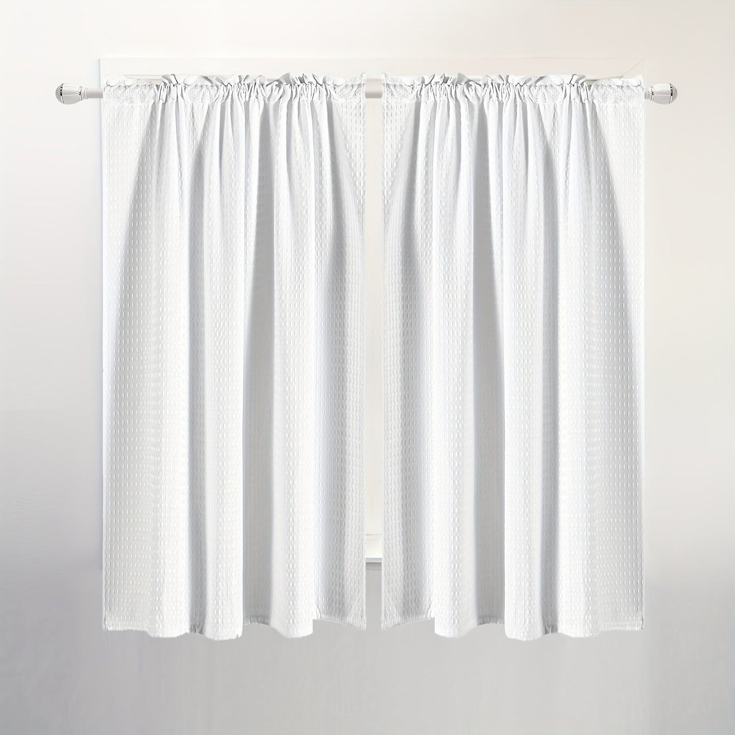 Set of 2 Waffle Weave Half Window Curtains. Waterproof Small Window Curtains for Bathroom, Ideal for Coffee Shops and Kitchens.