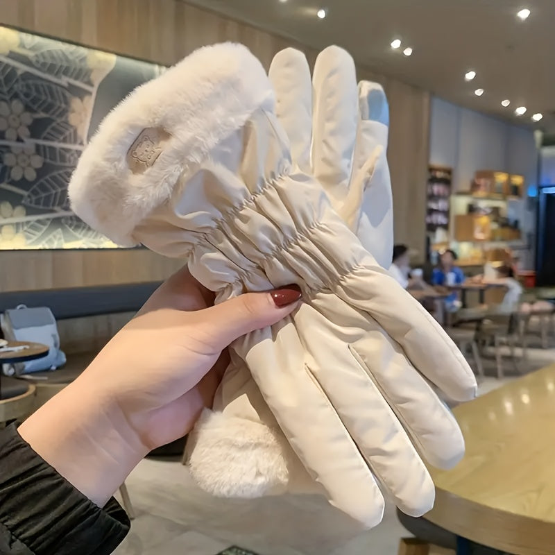 Winter gloves for women that are touchscreen-compatible, featuring a thick and warm fleece lining ideal for skiing, cycling, and outdoor activities.