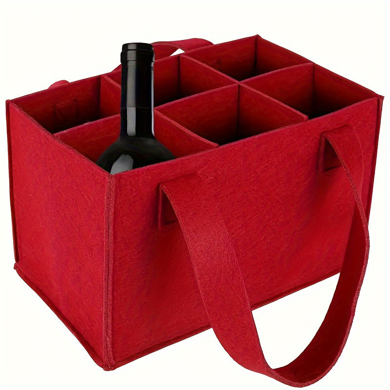 Stylish felt wine and beer bottle tote, holds up to 6 bottles, portable and lightweight, perfect for dinners and travel.