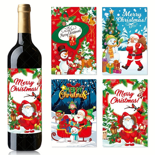 Christmas wine bottle labels for festive parties made of paper, no electricity needed.