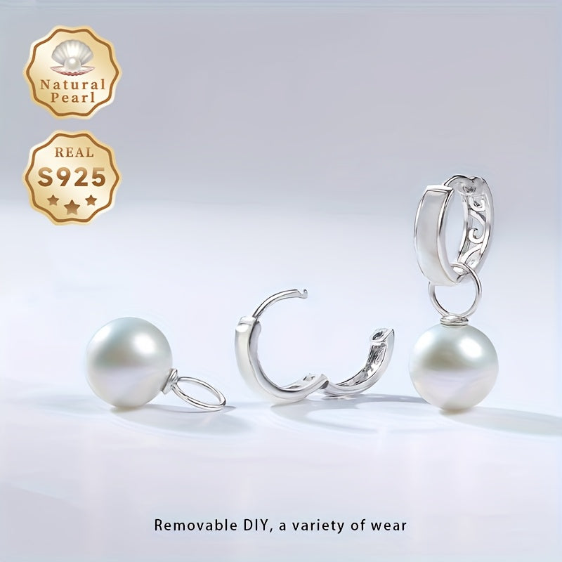 A Pair of Pearl Earrings in a Gift Box - A Must-Have Gift for Women. These fashionable hoop earrings are made of S925 Silver with 10-11mm round natural freshwater pearls. The pearls are removable and add a graceful touch to any outfit. Please note that