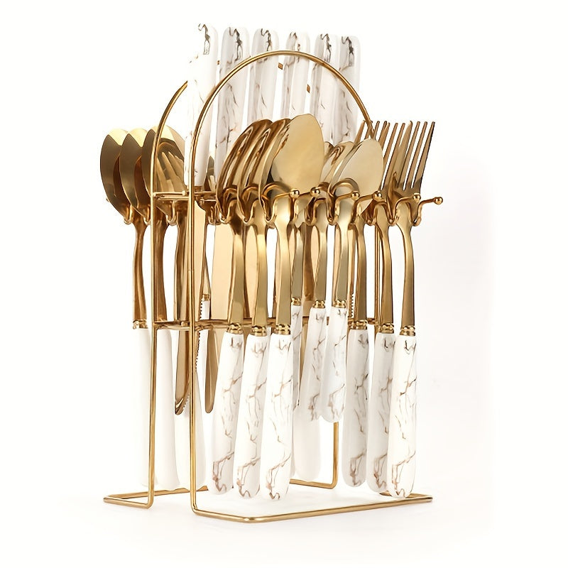 24-piece stainless steel flatware set with ceramic handles, perfect for dining and dessert, includes knives, forks, spoons, and teaspoons - great for home, restaurant, hotel, and kitchen