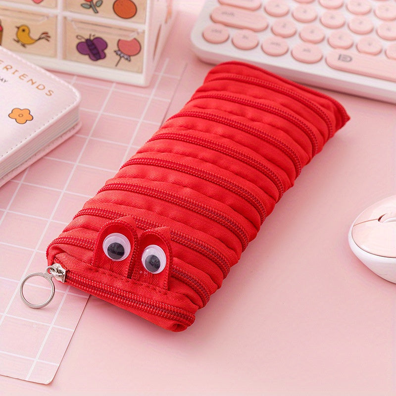 1pc Cute Caterpillar Pencil Case with Large Capacity - Ideal for Students, Back to School, Makeup Brush, and Pen Storage.