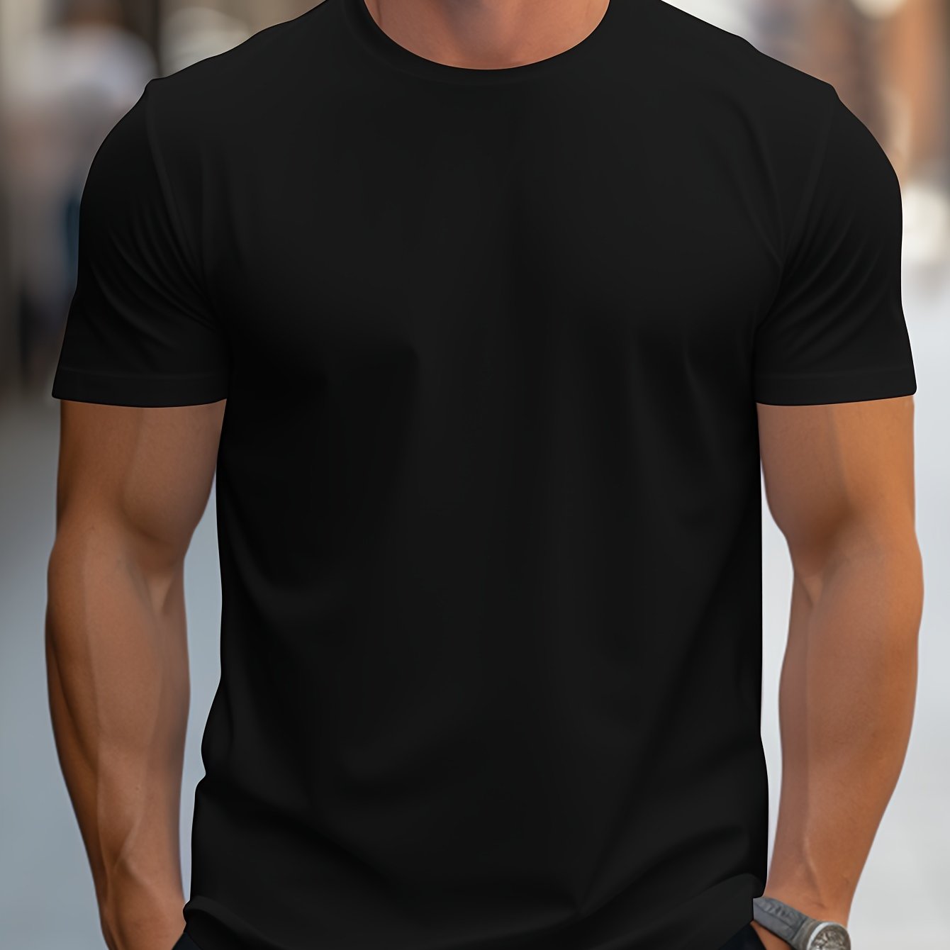 Classic Men's Round Neck Short Sleeve Tee for Spring and Summer