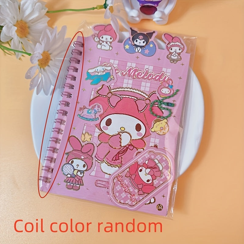 Sanrio Kuromi & Melody Cinnamoroll DIY Journal Kit - Includes Coil Notebook, Stickers & Charms in Blue, Purple, Pink - Perfect for Teens & Adults