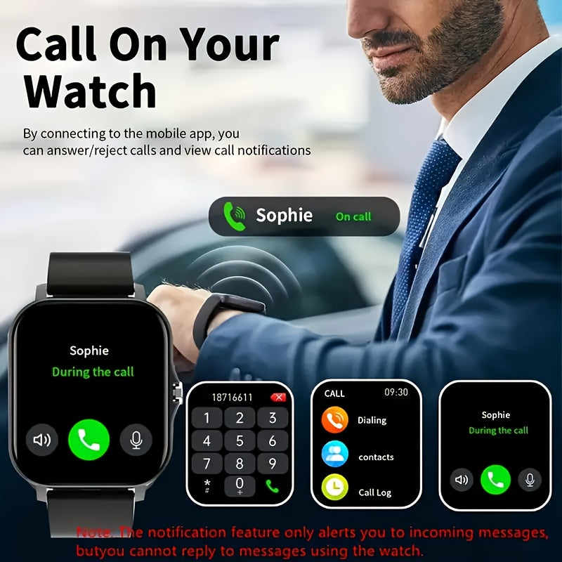 Introducing the New Big Screen Smart Watch with Wireless Call, Sedentary Reminder, Sports Modes, Custom Watch Faces, Weather Display, and Message Alerts. Compatible with Android and iPhone