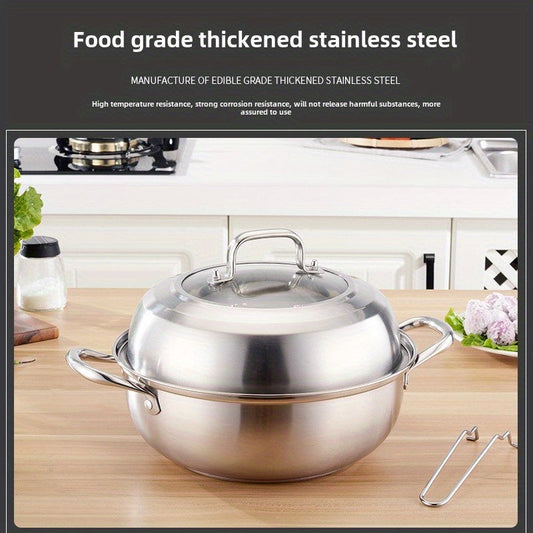 Stainless Steel Multi-Purpose Steamer Pot with Steaming Tray, 12-Inch, Compatible with Steam and Boil, Suitable for Use on Any Stovetop