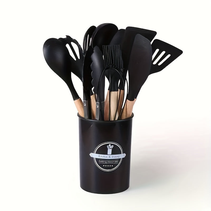 Get the ultimate kitchenware kit with high-quality silicone and wooden handle utensils, including a non-stick spatula, spoon, blender, and storage containers. Ideal for all your baking and cooking needs, this set is perfect for any holiday including