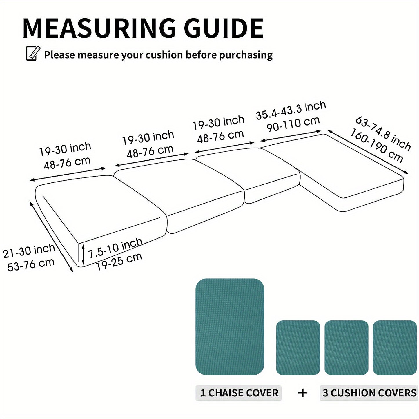 Modern Stretch Sofa Cover made of polyester and spandex blend. Machine washable with elastic band closure. Integrated design fits most sectional sofas in the living room.