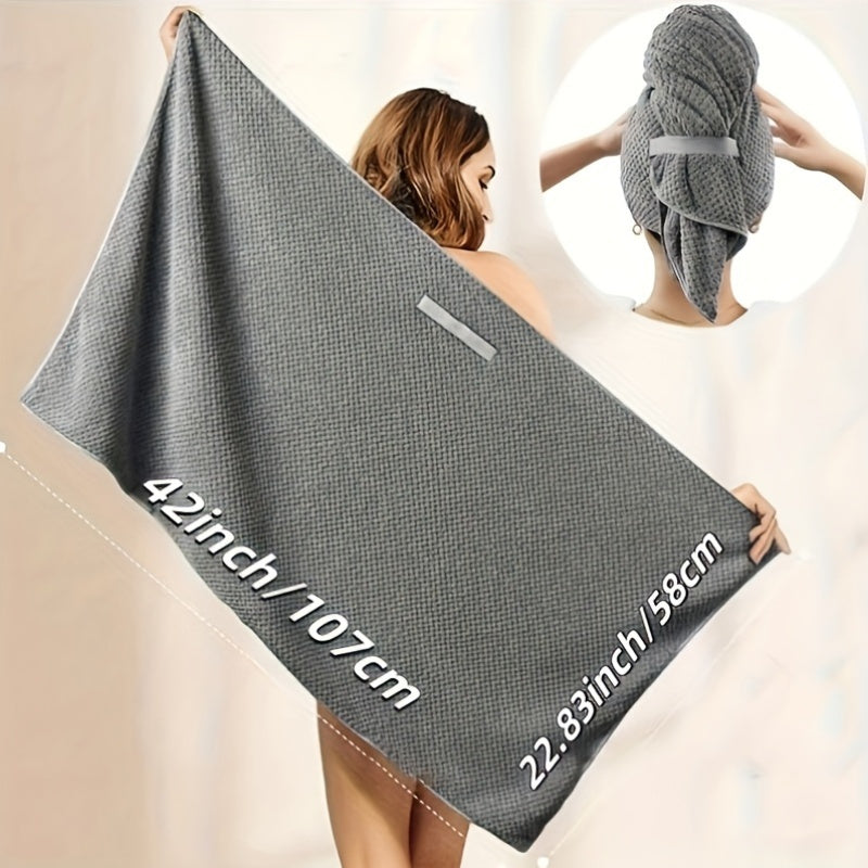 Absorbent microfiber hair towel wrap for women with elastic band, perfect for quick drying curly and thick hair.