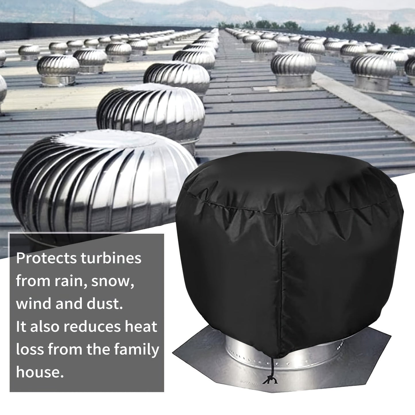 Durable Set of 2 Black Roof Turbine Vent Covers with Drawstring for a Tight Fit and Protection Against Wind