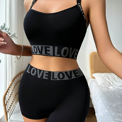 Sports & Yoga Lingerie Set for Women, With Alphabet Pattern and Comfortable Fit, Includes Bra and Shorts, Made of Polyamide Knit Fabric with Elastane