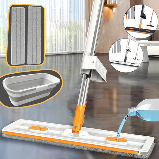 The Ultimate Mop & Bucket Set - Featuring a Convenient Dispenser, Foldable Design, Refillable Microfiber Pads, Hands-Free Washing Handle, and 360° Rotating Flat Mop for Both Wet and Dry Cleaning - Perfect for Keeping Your Kitchen, Bathroom, and Living