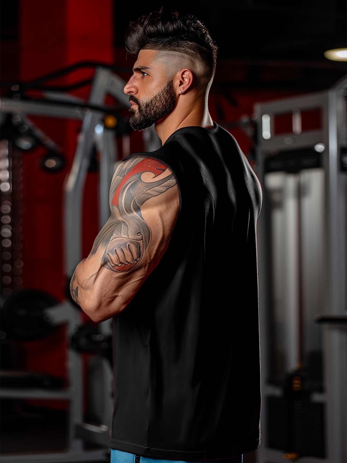 Men's sleeveless tank top with stripe pattern, quick dry, and comfy for summer fitness and outdoor running.