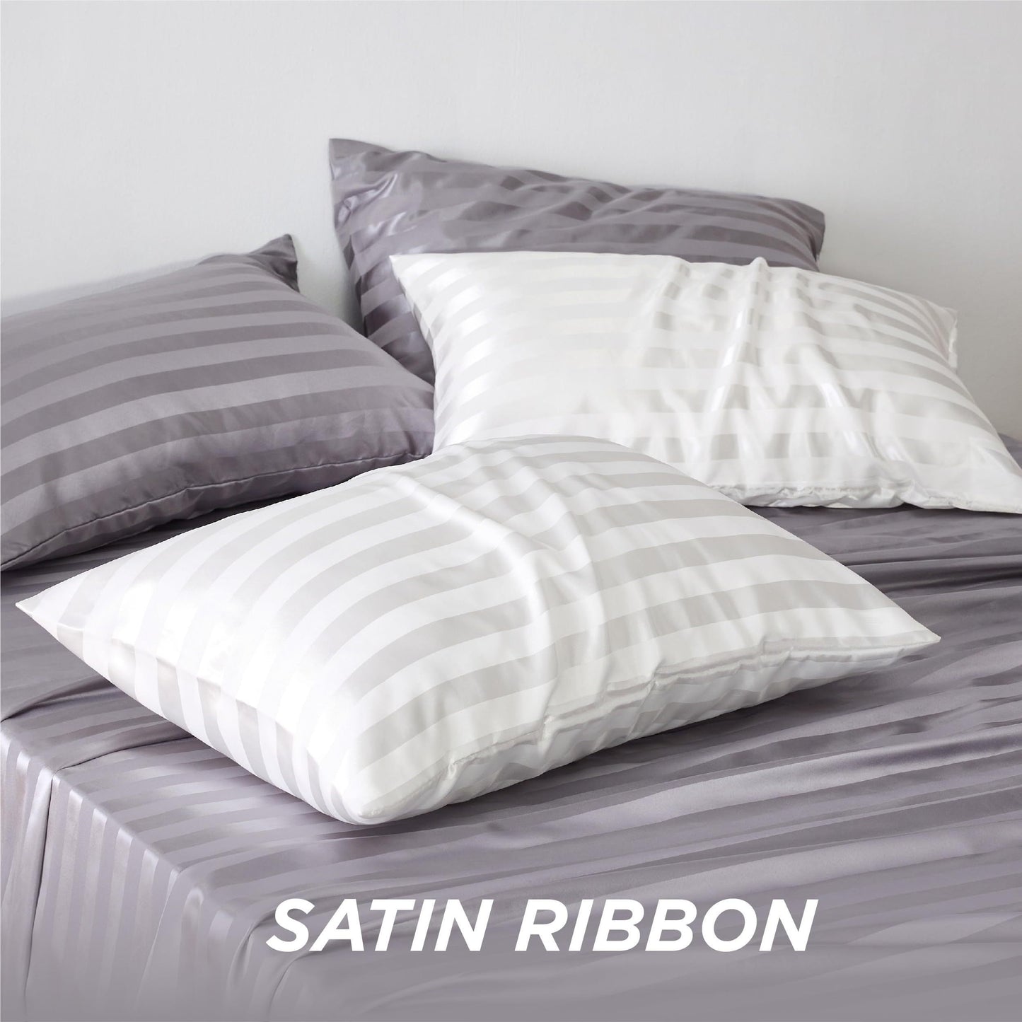 Set of 2 Striped Satin Pillowcases for Hair and Skin, Queen Size, Silky Pillow Covers with Envelope Closure, 2 Pack