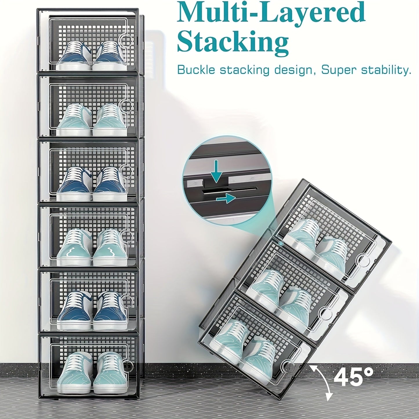 A range of multifunctional household furniture is available in sets of 4, 12, or 18 pieces. These stackable shoe rack storage boxes are waterproof and dustproof, making them perfect for sports shoes. The rectangular plastic shoe cabinets have snap