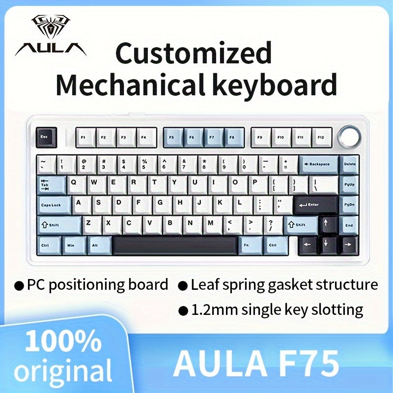 AULA F75 Mechanical Gaming Keyboard: 2.4G Wireless/Wired, RGB Backlit, Hot-Swappable, Customizable Layout, OEM Profile, USB Rechargeable - Ideal for Office & Gaming.