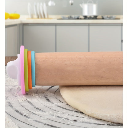 Versatile Wooden Rolling Pins Set with Interchangeable Rings for Adjusting Thickness - Perfect Dough Roller for Baking, Ideal for Holiday Baking including Christmas, Halloween, Easter, Hanukkah, and Thanksgiving.