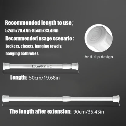 Telescopic rod for multiple uses: shower curtains, drying, hanging clothes, curtains, and more. No drilling required.