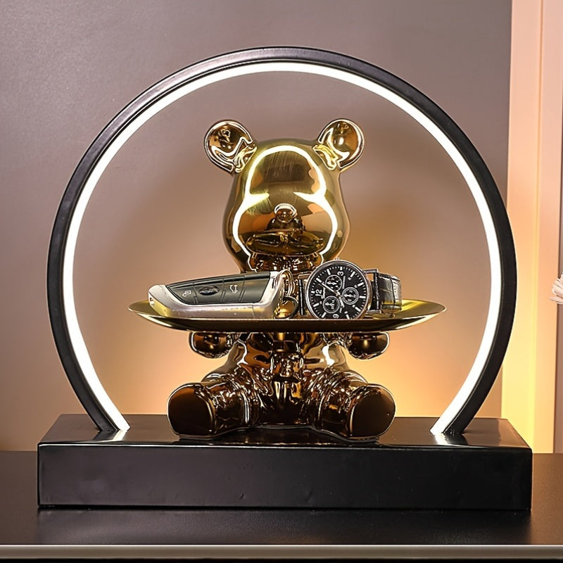 Elegant Ceramic Teddy Bear Key Tray and Money Saving Jar serves as a lightweight entryway organizer and decorative storage ornament.