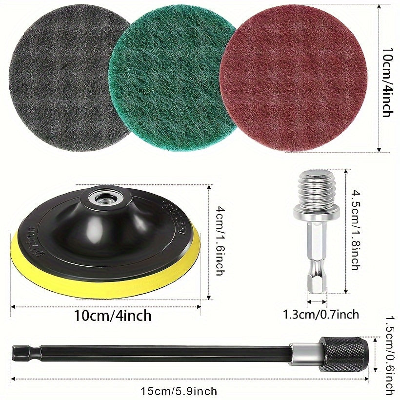 Set of 27 pieces, Power Scrubber Pads Drill Brush Attachment, 10.16 cm Headlight Restoration Kit Drill Brush Scouring Pads for Kitchen, Bathroom, Grout, Carpet, Shower, Tub, Grill, Tile, Sanding. Drill not included. Includes cleaning supplies and tools.