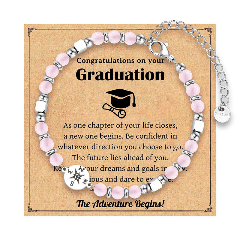 Stylish Compass Bracelet with Stainless Steel Beads, Graduation Gift with Natural Stones, Minimalistic Bracelet for High School Graduates, Suitable for Everyday Wear and Gifting, Year-Round Accessory