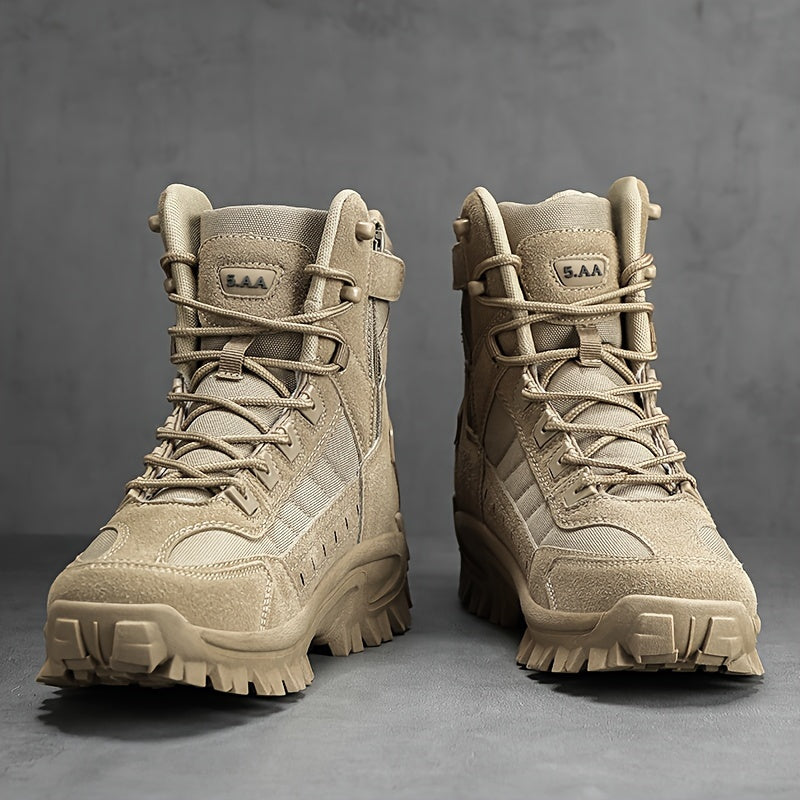 Outdoor lace-up hiking boots for men with rugged style.