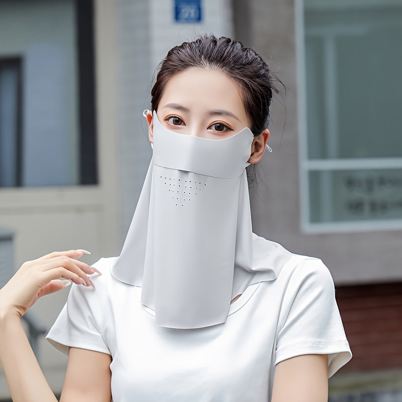 Women's Sun Protection Mask with Thin Neck Coverage, made from Ice Silk for UV Protection. Breathable design ideal for cycling and outdoor activities. Sunshade mask also functions as a Lent Mask for added protection.