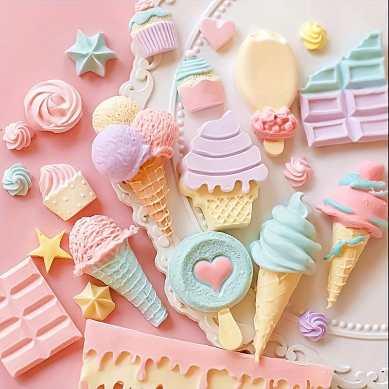 One-piece Ice Cream Shaped Chocolate Mold made of Simulation Ice Cream Cone Silicone, suitable for making candy, fondant, biscuits, and ice cream. Perfect for DIY cake decorating, baking, and as a handy kitchen gadget or accessory for your home kitchen.