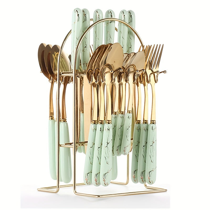 24-piece stainless steel flatware set with ceramic handles, perfect for dining and dessert, includes knives, forks, spoons, and teaspoons - great for home, restaurant, hotel, and kitchen