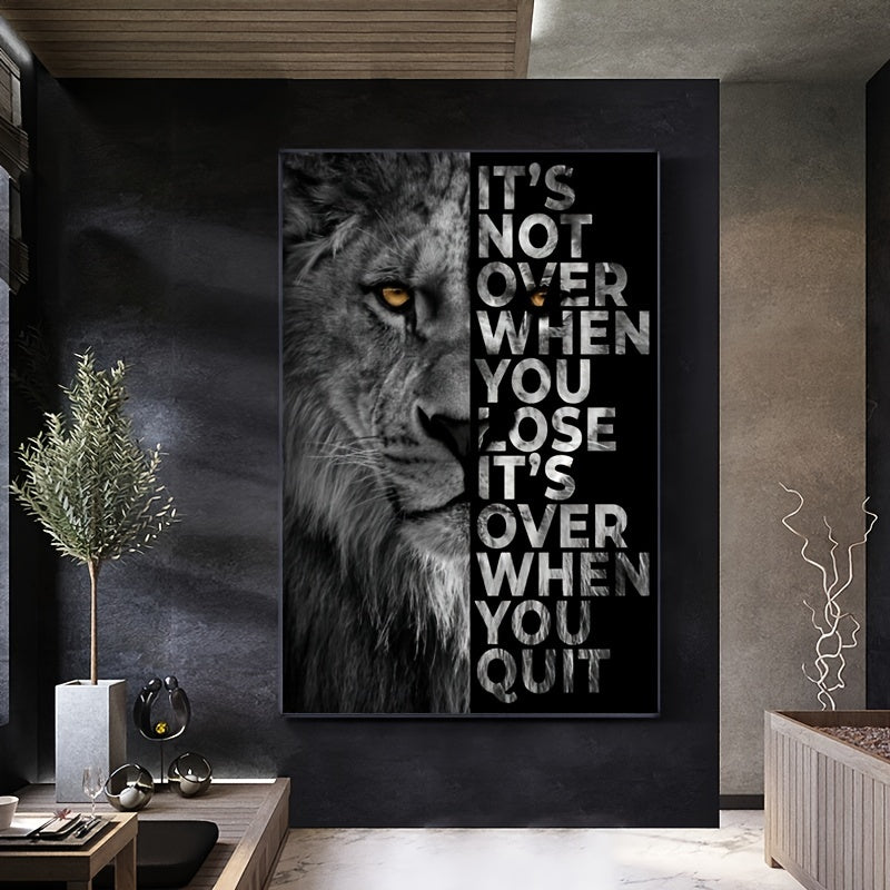 Art canvas painting of a lion with a positive quote, ideal for home and office wall decor. Frame not included.