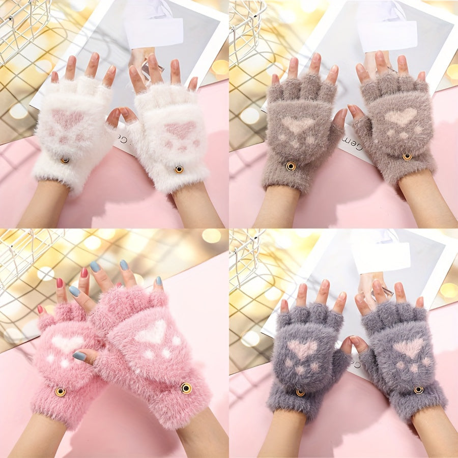 Keep your hands warm and cozy this winter with these Women's Half-Finger Convertible Gloves. Featuring a cute cat claw design, plush thickened material, and dual-purpose functionality for writing and learning in cold weather.