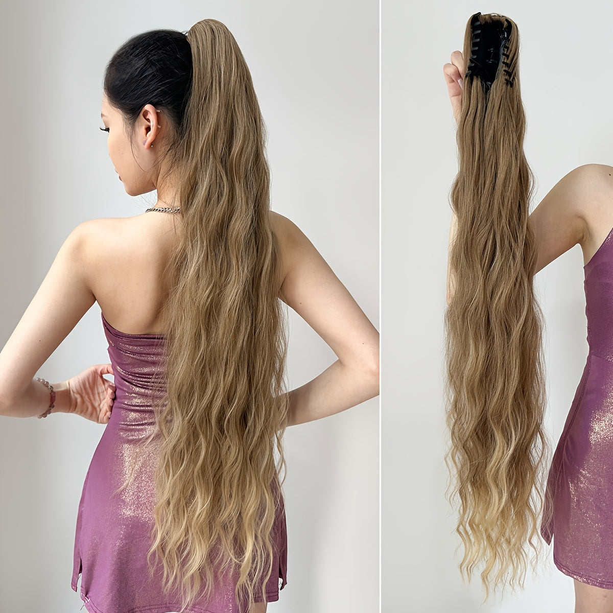 Ombre water wave heat resistant synthetic ponytail hairpiece for girls and women for parties and daily use, 81.28 cm long.