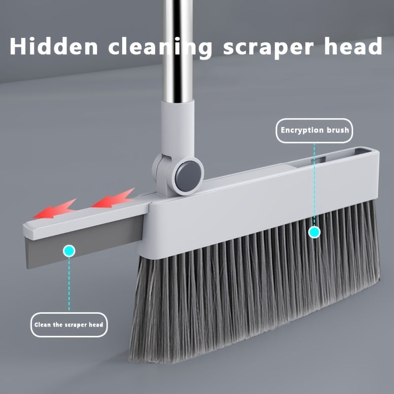 Multipurpose Cleaning Set: Includes Hidden Scraper Head Broom, Dustpan, Soft Bristle Brush, and Plastic Handle. Features Encryption Brush for Indoor and Outdoor Cleaning in Living Room, Bedroom, Kitchen, and Patio.