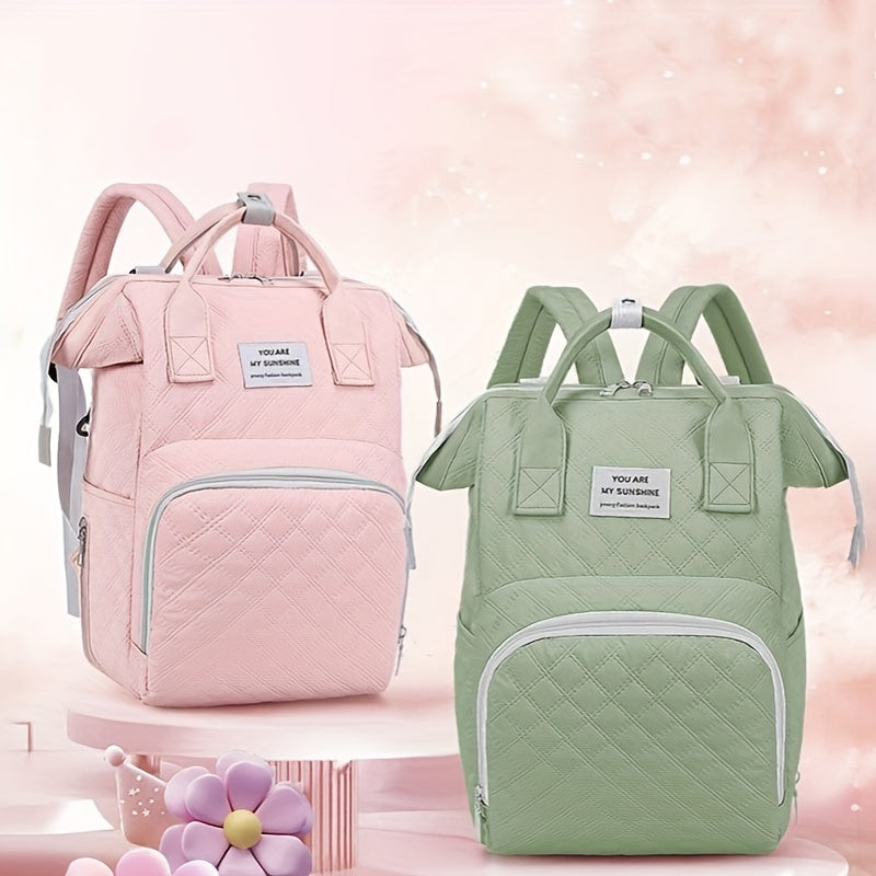 Stylish Solid Color Mommy Bag with Large Capacity, Portable Mother Backpack, Featuring Separate Insulated Bottle Compartment and Stroller Attachment Option