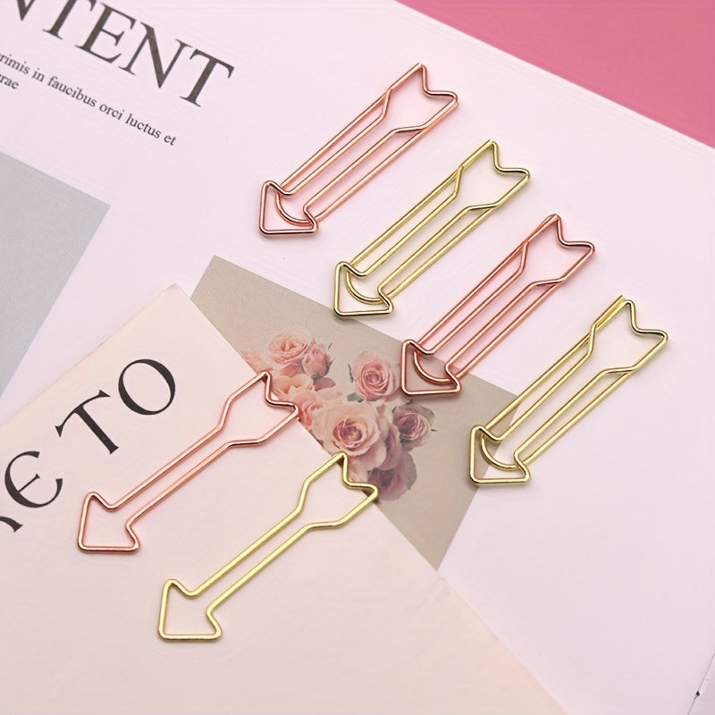 10 Arrow-shaped Paper Clips, Creative Colorful Cartoon Spiral Clips, Metal W-shaped Office Data Clips, Golden Memo Clips, File Binding Clips