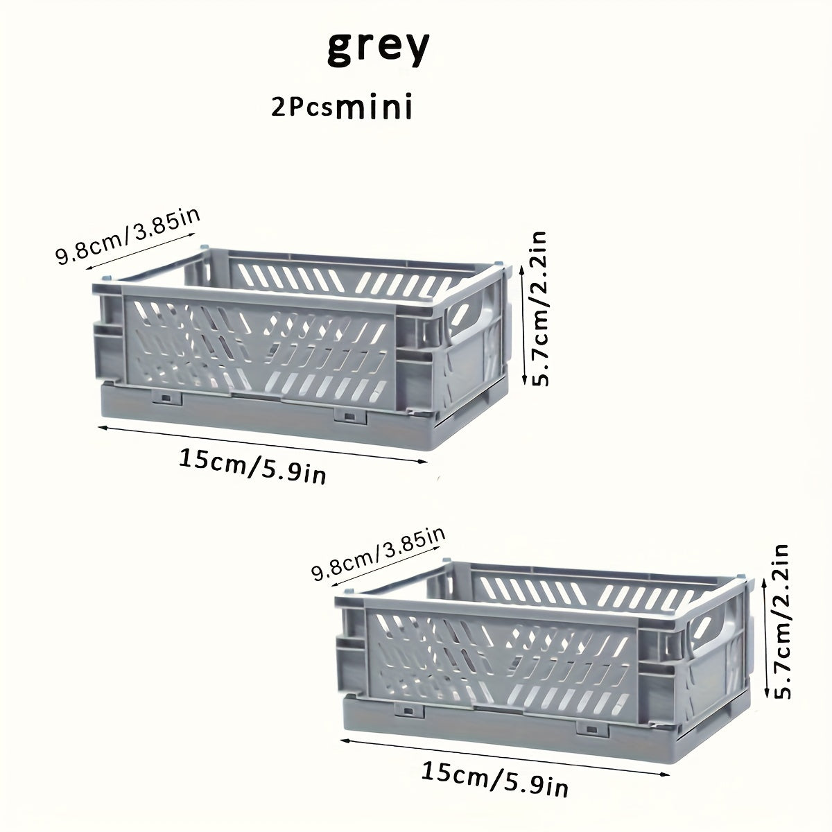 2-Pack Plastic Folding Storage Baskets with Handles, Stackable Organizers for Home - Mixed Color