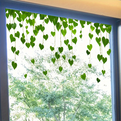 Modern Self-Adhesive Window Vinyl Decal - 1PC Removable Green Vine Leaves Cling for Glass - PVC Floral Wall Decor for Bedroom, Living Room, Office - 5mil Thickness Decorative Window Film