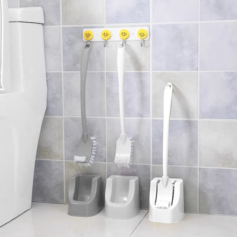 Toilet Brush Set: Soft Bristles with Holder, Wall-Mounted Long Handle Bathroom Cleaning Brush, Portable and Medium Firmness, Plastic Handle, No Dead Angle, Electricity-Free Tool for Bathroom and Toilet Cleaning.