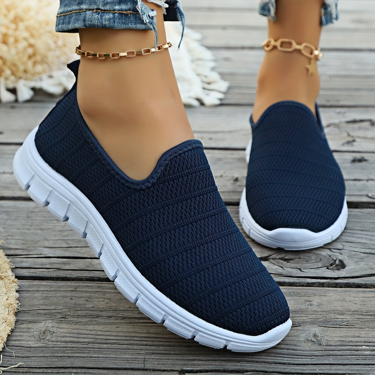 Women's Breathable Slip-On Casual Sock Sneakers, Lightweight Outdoor Sports Shoes in plus size.