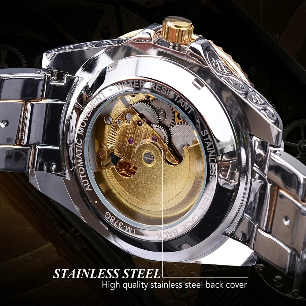 Premium Retro Men's Gold Mechanical Wristwatch Brand Featuring Butterfly Clasp and Hollowed-Out Design