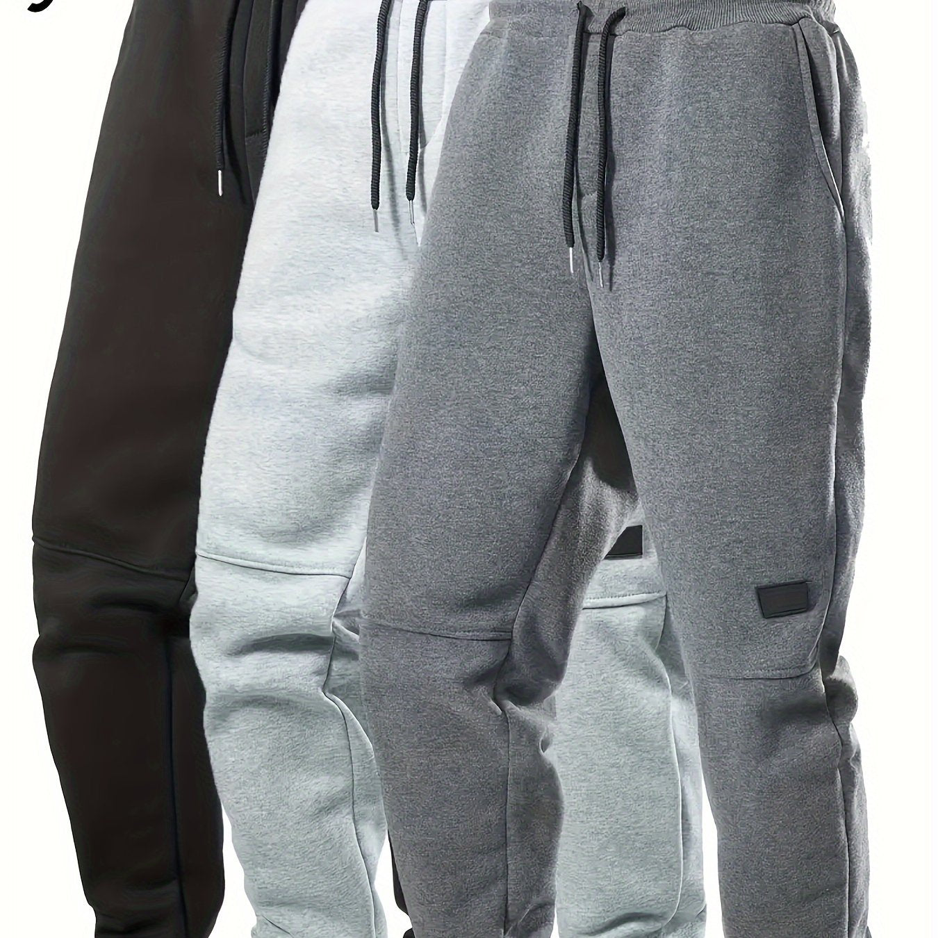 Men's plus size ribbed casual sweatpants with drawstring, pockets, made of comfortable lightweight polyester material in regular fit.