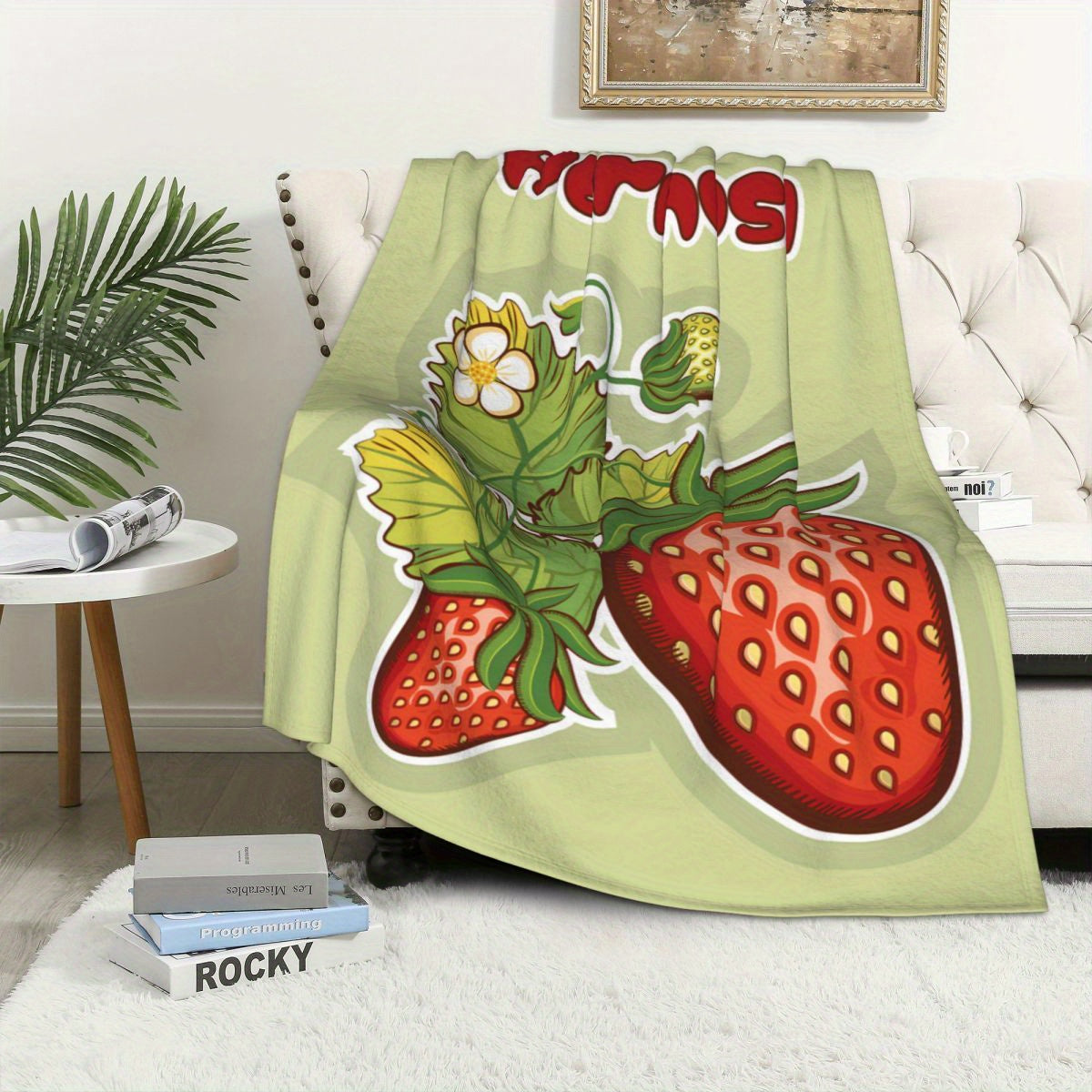 Personalized Strawberry Blanket for Girls and Women - Customizable Gift Perfect for Mom, Adults, and Travel - Soft and Lightweight Throw with Cute Strawberry Theme - Ideal for Valentine's, Birthday, or Christmas - Made of Polyester, Rectangular Shape