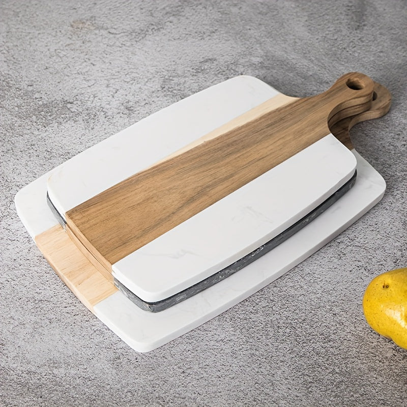 Essential Kitchen Tool: Marble and Wood Handled Chopping Board - Ideal for Cutting Bread, Veggies, and Fruit